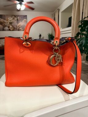 Dior Orange Leather Satchel with Gold Hardware